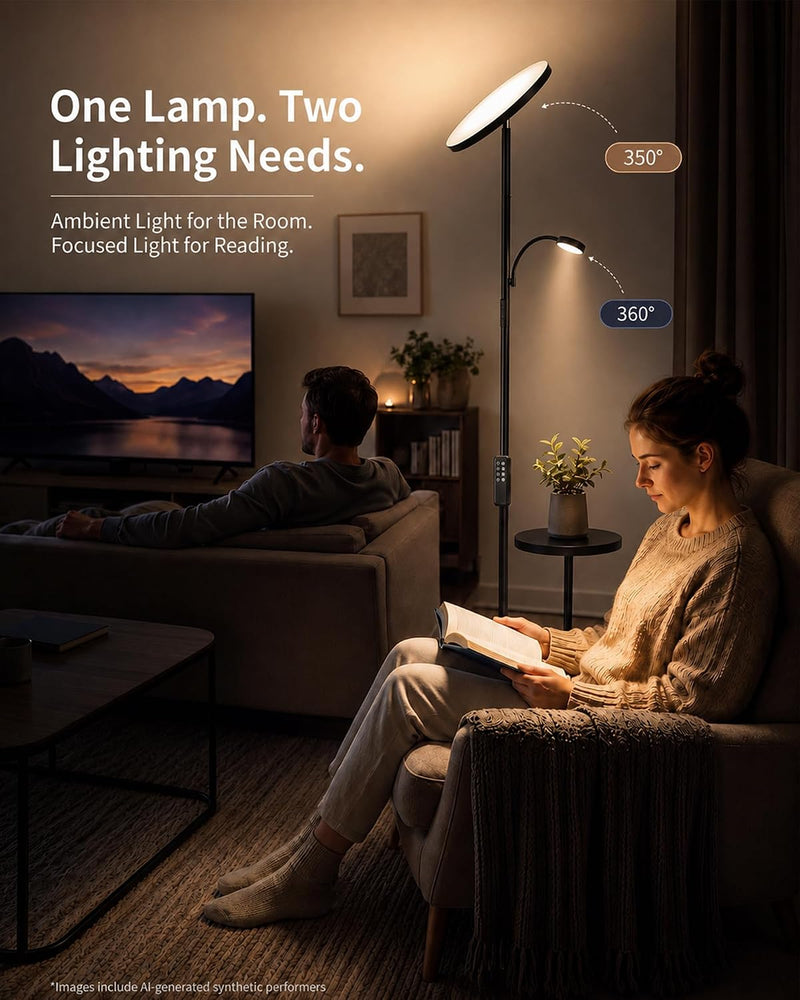 36W LED Uplighter Floor Lamp with Side Table