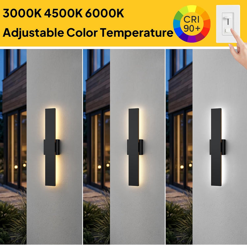 Modern LED Outdoor Wall Light 3000K 4500K (2 Pack)