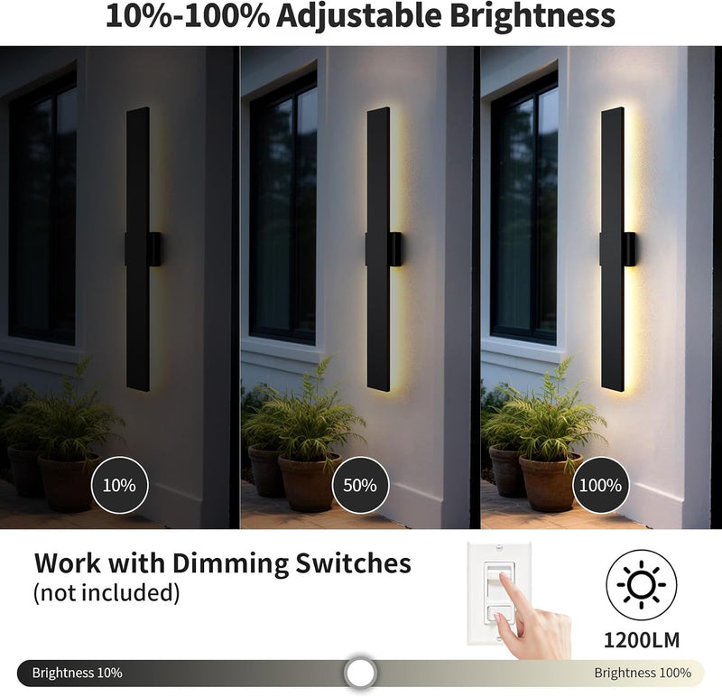 Modern LED Outdoor Wall Light 3000K 4500K (2 Pack)