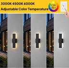 Modern LED Outdoor Wall Light 3000K 4500K (2 Pack)