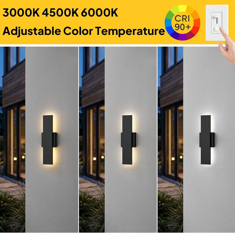 Modern LED Outdoor Wall Light 3000K 4500K (2 Pack)