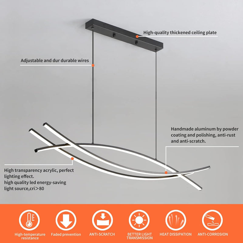 Modern Linear LED Pendant Light Kitchen Over