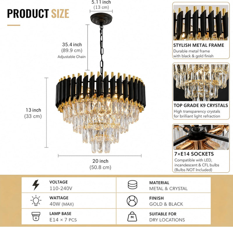 Modern and Crystal Flush Mount Chandelier 7-Light W50CM