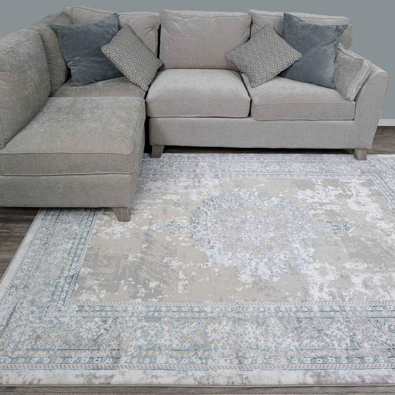 Modern Medallion Style Metallic Big Area Rug Plush