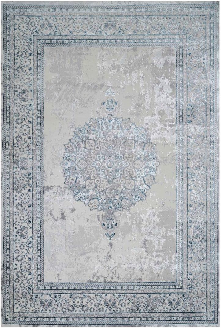 Modern Medallion Style Metallic Big Area Rug Plush