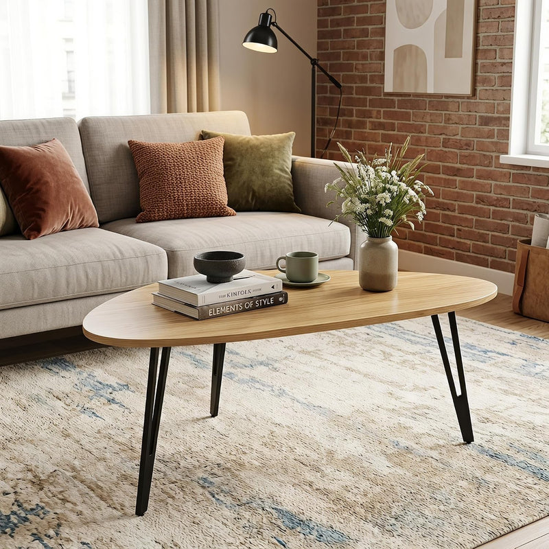 Oval Coffee Table Rustic Wooden Single Tier Centre