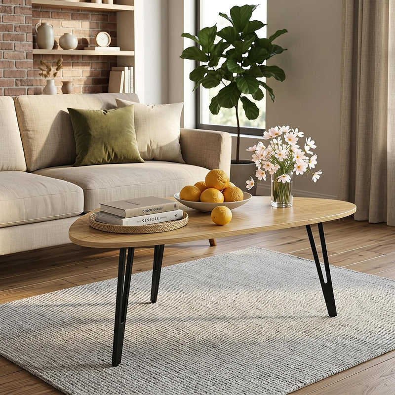 Oval Coffee Table Rustic Wooden Single Tier Centre