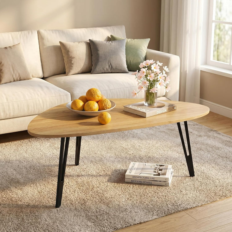 Oval Coffee Table Rustic Wooden Single Tier Centre