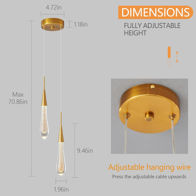 Modern Pendant Light 2-Light Kitchen Island Lighting Dimmable