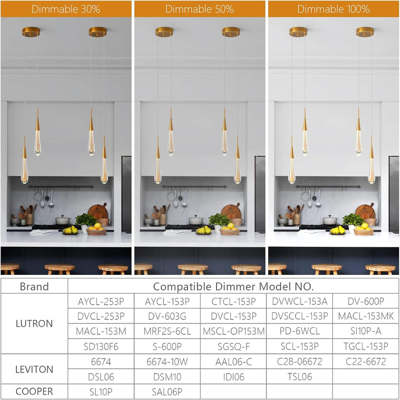 Modern Pendant Light 2-Light Kitchen Island Lighting Dimmable