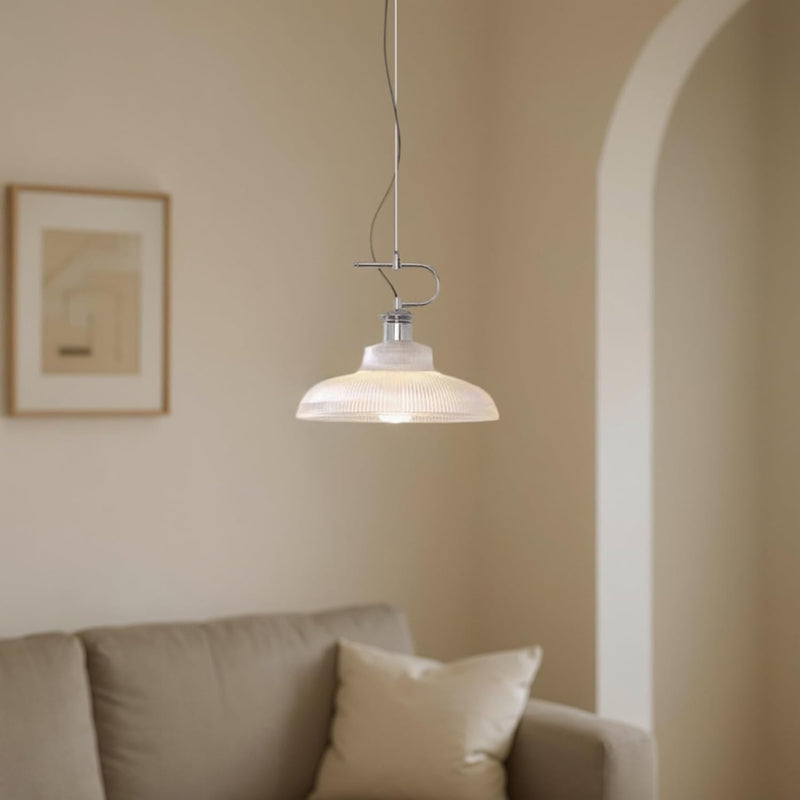 Modern Pendant Light with Ribbed Glass Shade