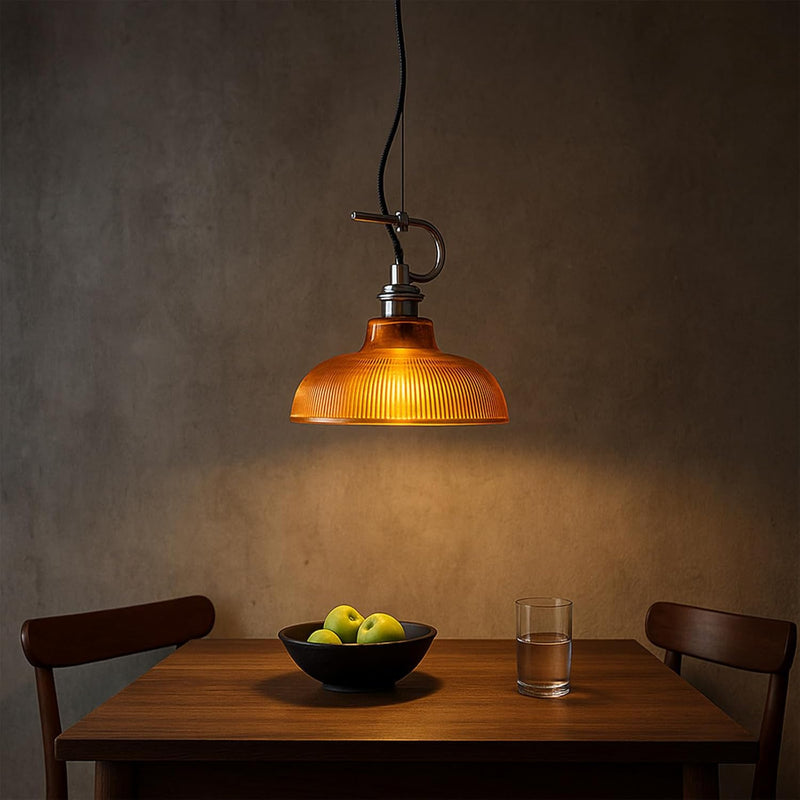 Modern Pendant Light with Ribbed Glass Shade