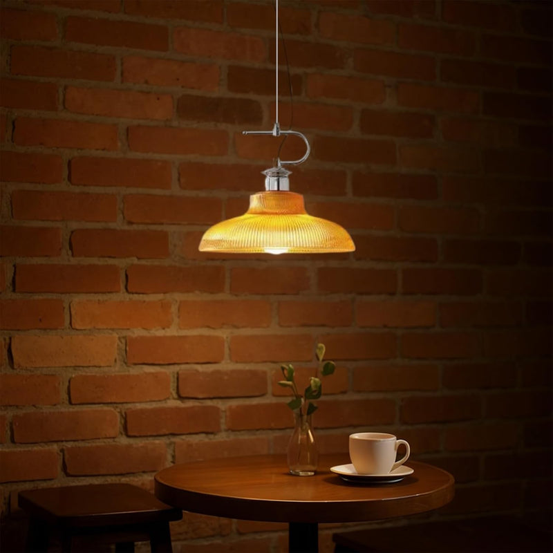 Modern Pendant Light with Ribbed Glass Shade