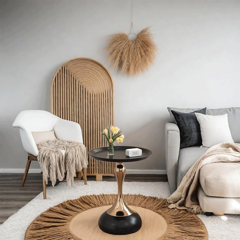 Modern Round Side Table with Pedestal Base Metal