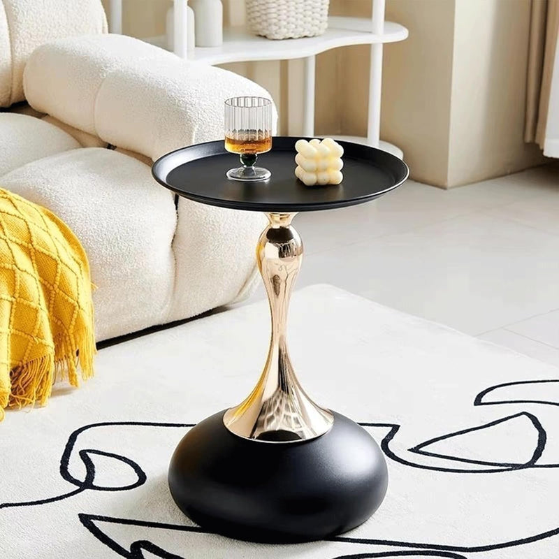 Modern Round Side Table with Pedestal Base Metal