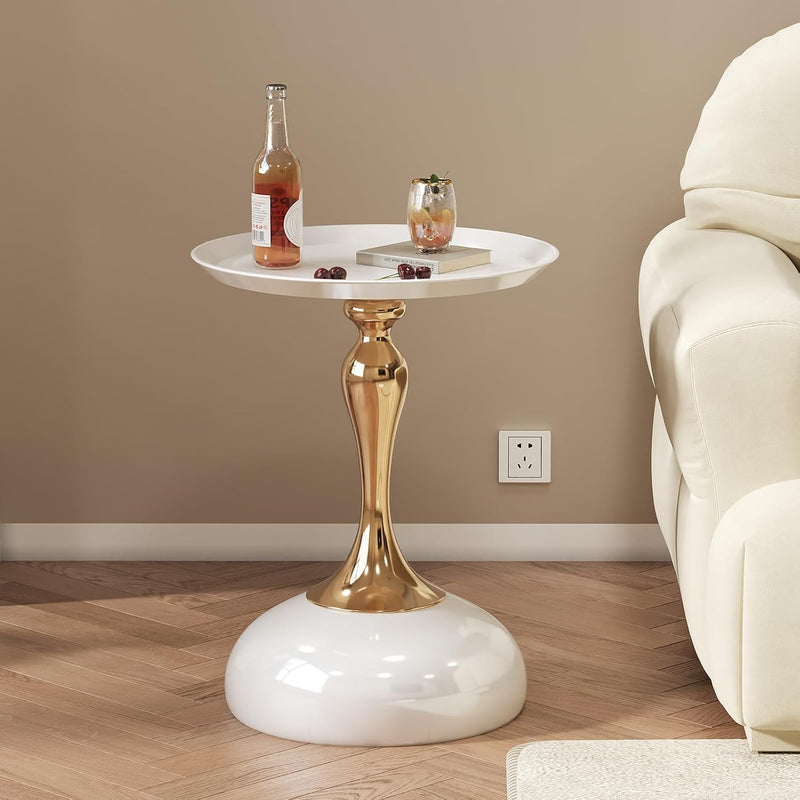 Modern Round Side Table with Pedestal Base Metal
