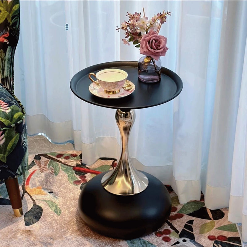 Modern Round Side Table with Pedestal Base Metal