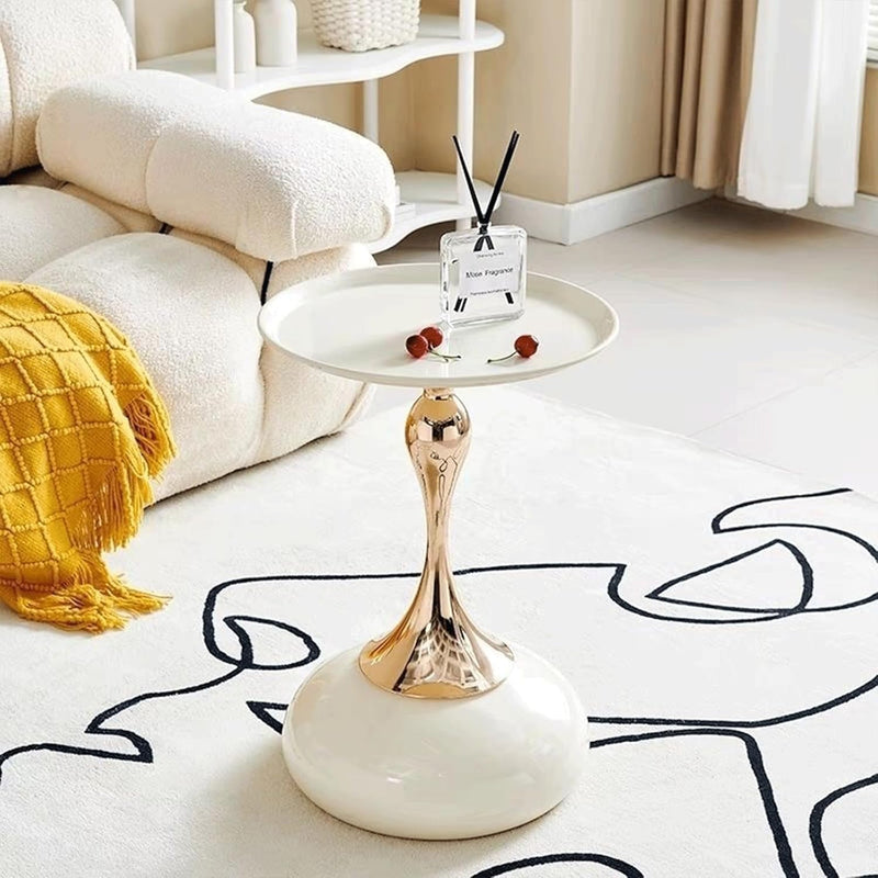 Modern Round Side Table with Pedestal Base Metal