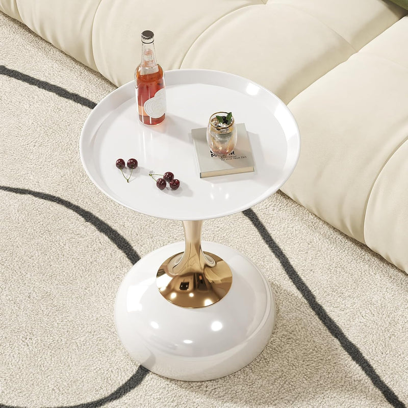 Modern Round Side Table with Pedestal Base Metal