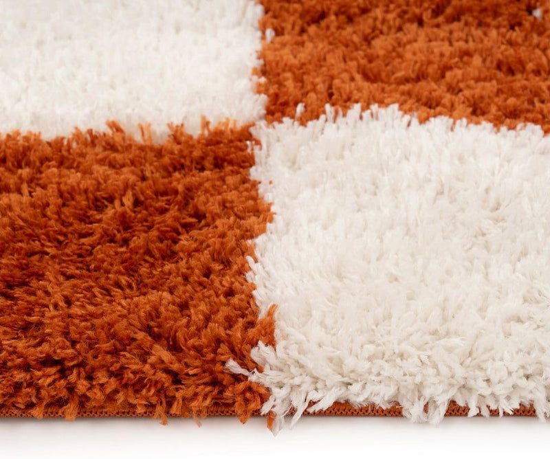 Modern Shaggy Rust Terracotta Retro Checker Design Soft