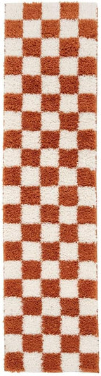 Modern Shaggy Rust Terracotta Retro Checker Design Soft