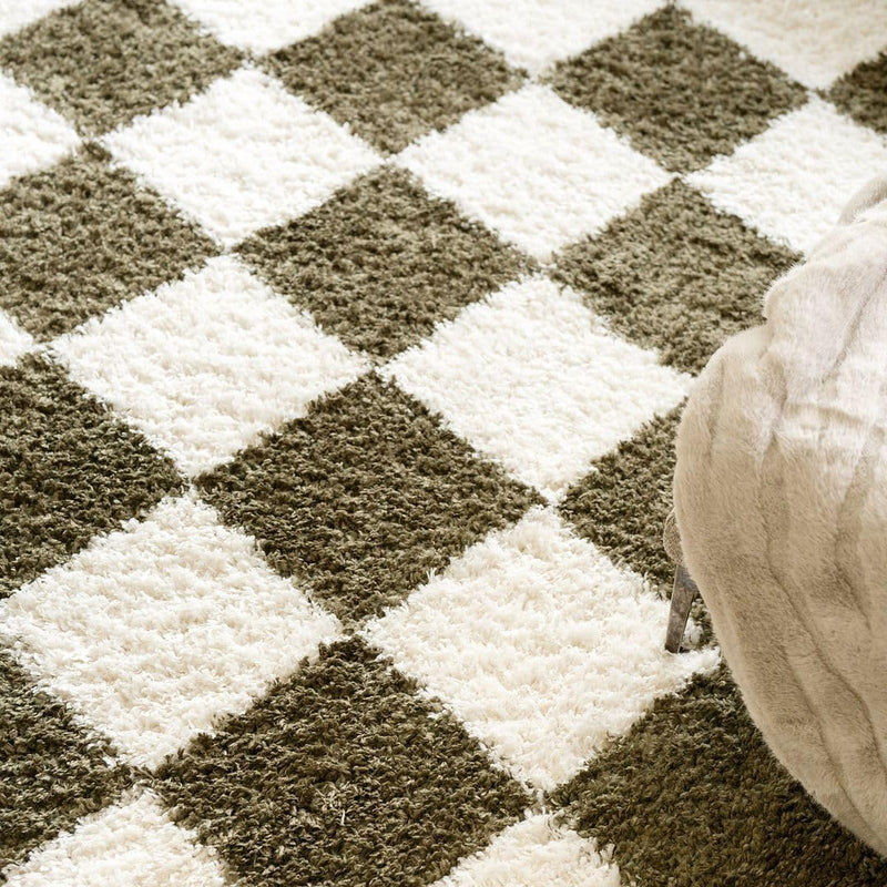 Modern Shaggy Rust Terracotta Retro Checker Design Soft