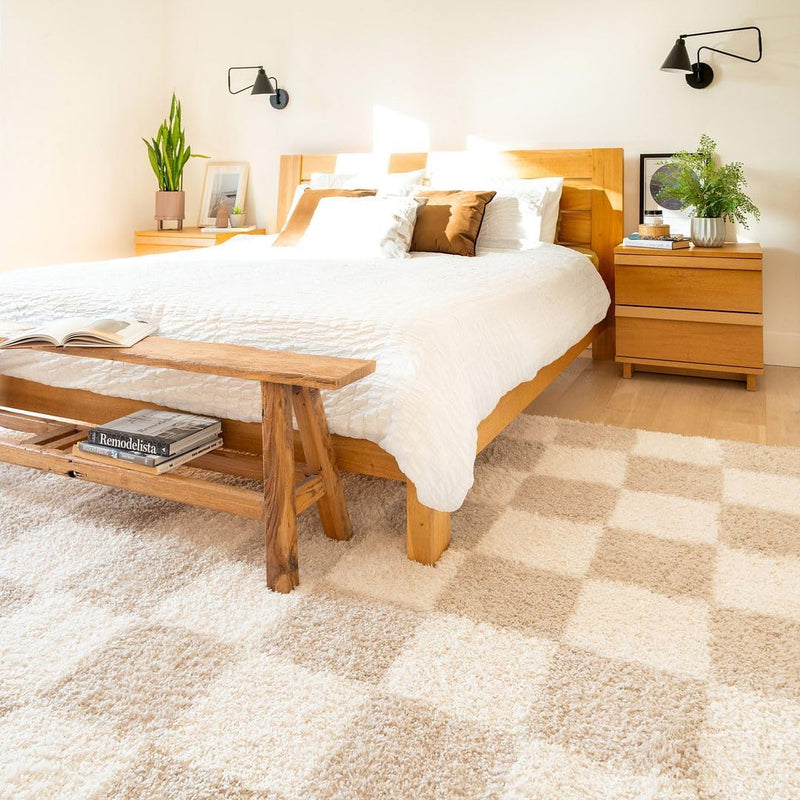 Modern Shaggy Rust Terracotta Retro Checker Design Soft