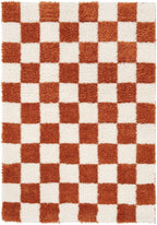 Modern Shaggy Rust Terracotta Retro Checker Design Soft