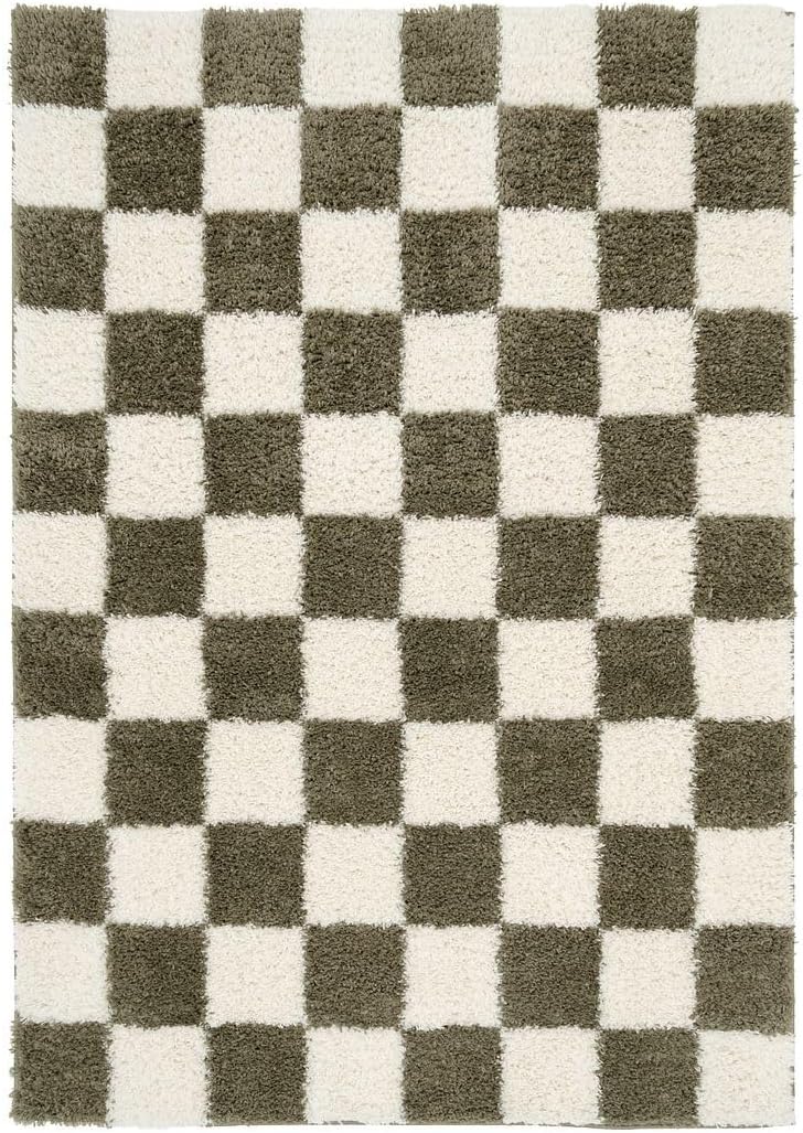 Modern Shaggy Rust Terracotta Retro Checker Design Soft