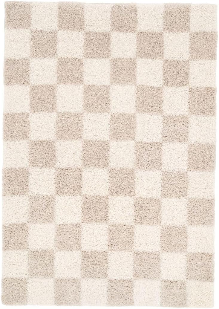 Modern Shaggy Rust Terracotta Retro Checker Design Soft