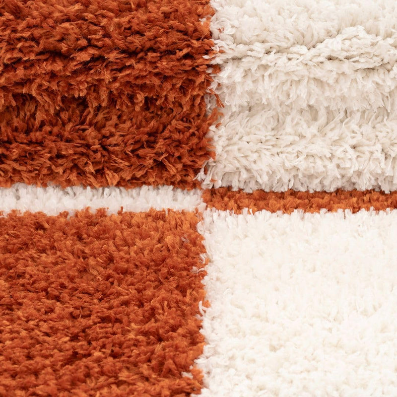 Modern Shaggy Rust Terracotta Retro Checker Design Soft