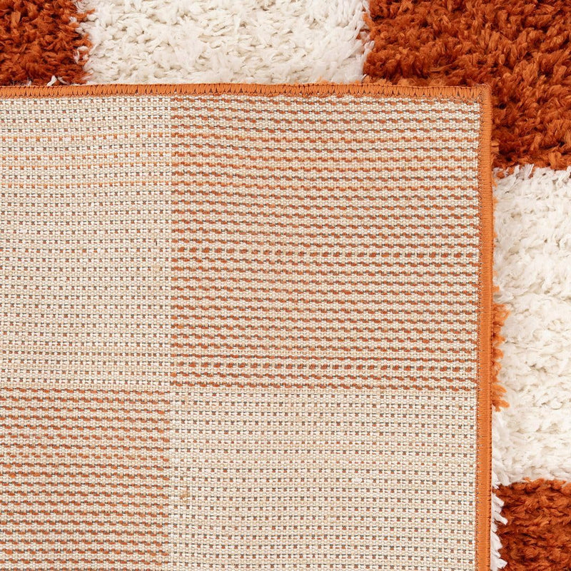 Modern Shaggy Rust Terracotta Retro Checker Design Soft