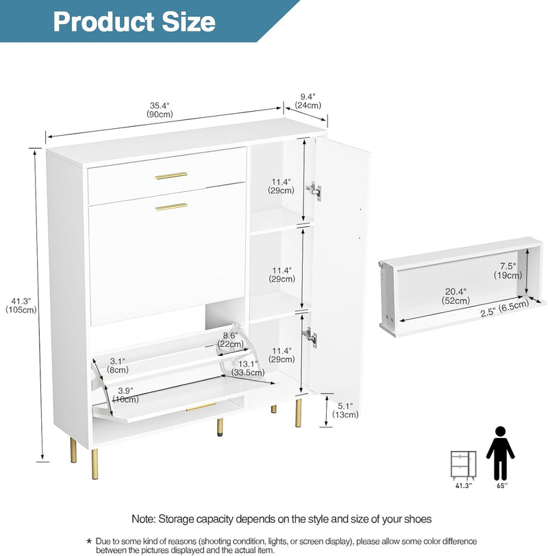 Modern Shoe Cabinet with 2 Flip Drawers Side
