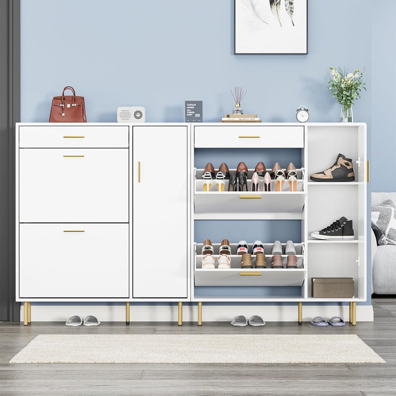 Modern Shoe Cabinet with 2 Flip Drawers Side