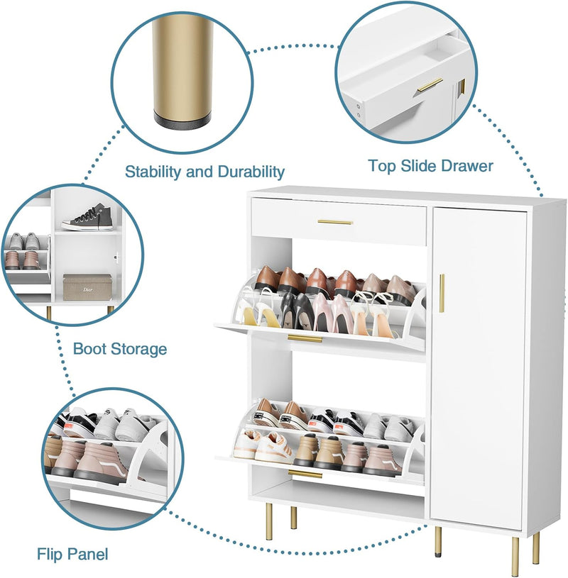 Modern Shoe Cabinet with 2 Flip Drawers Side