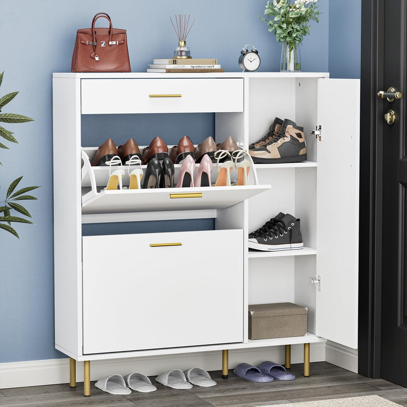 Modern Shoe Cabinet with 2 Flip Drawers Side