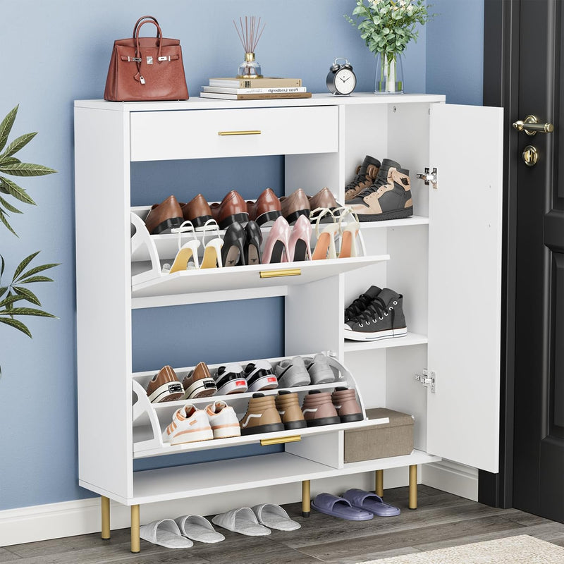 Modern Shoe Cabinet with 2 Flip Drawers Side