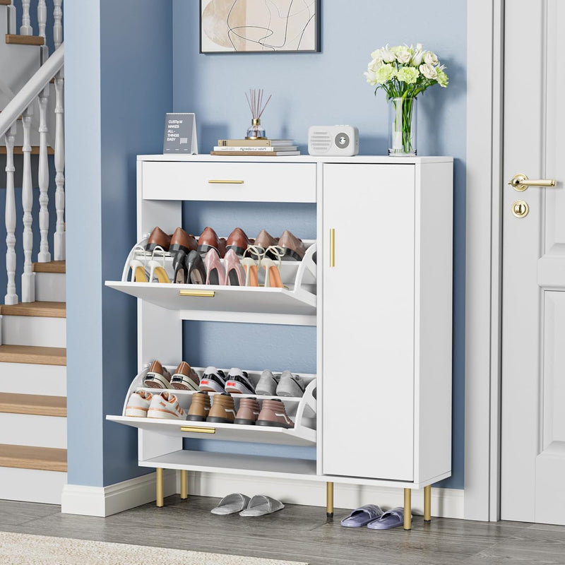 Modern Shoe Cabinet with 2 Flip Drawers Side