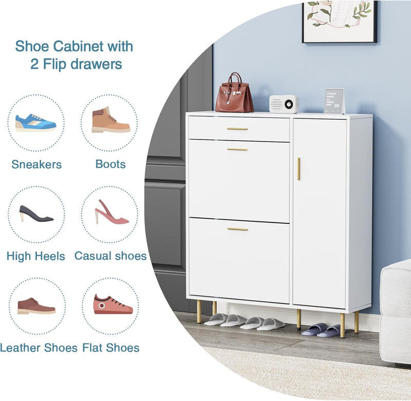 Modern Shoe Cabinet with 2 Flip Drawers Side