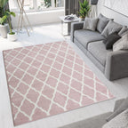 Modern Soft Blush Trellis Area Rug Transitional Diamond