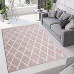 Modern Soft Blush Trellis Area Rug Transitional Diamond