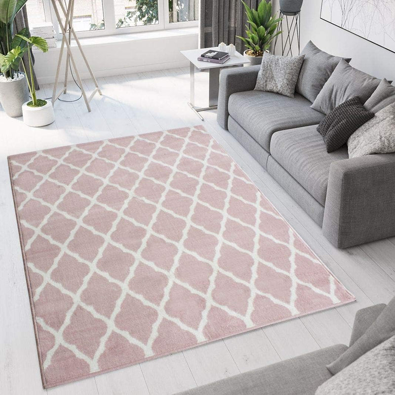 Modern Soft Blush Trellis Area Rug Transitional Diamond