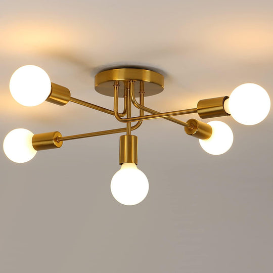 Modern Sputnik Chandelier Ceiling Light 5 Lights Golden