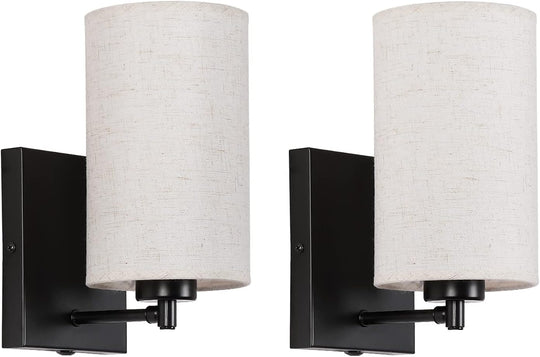Modern Wall Light Fabric Shade Sconce Hardwired (Set of 2)