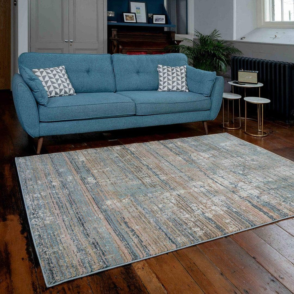 Modern Warm Striped Abstract Lounge Floor Rug Thick