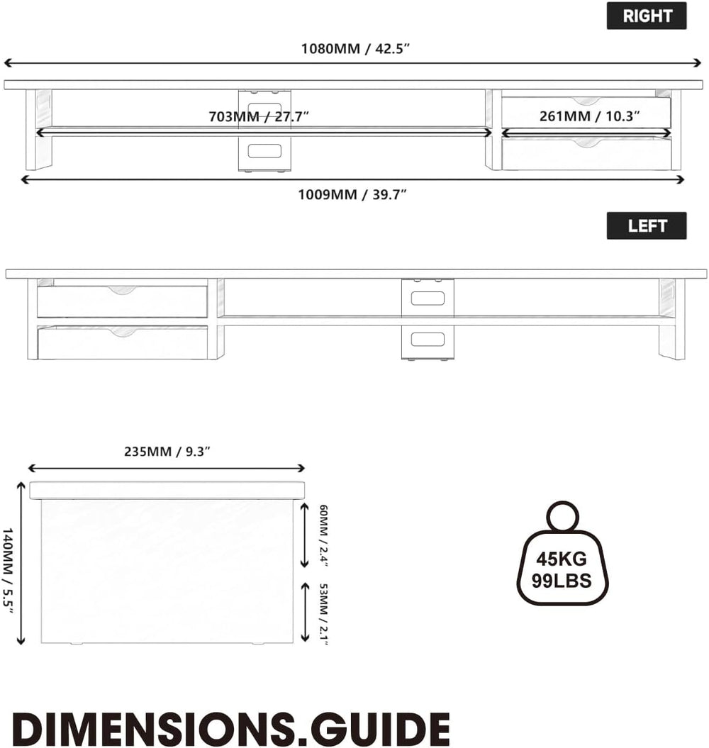 Monitor Riser Dual Stand with 2 PC Drawers