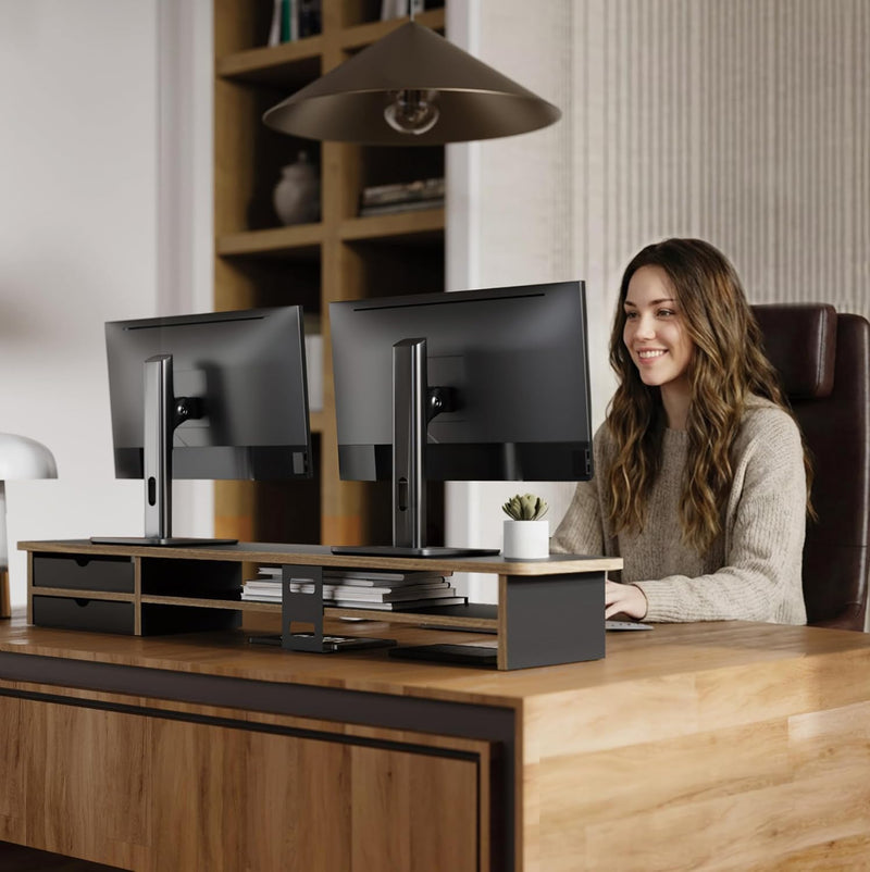 Monitor Riser Dual Stand with 2 PC Drawers