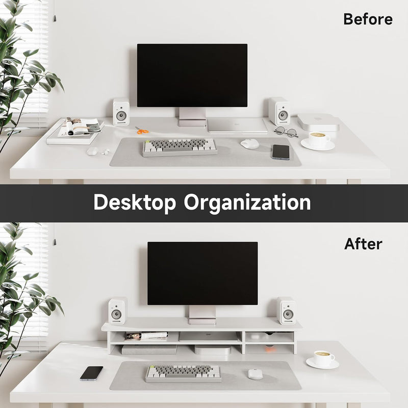 Monitor Riser Dual Stand with 2 PC Drawers