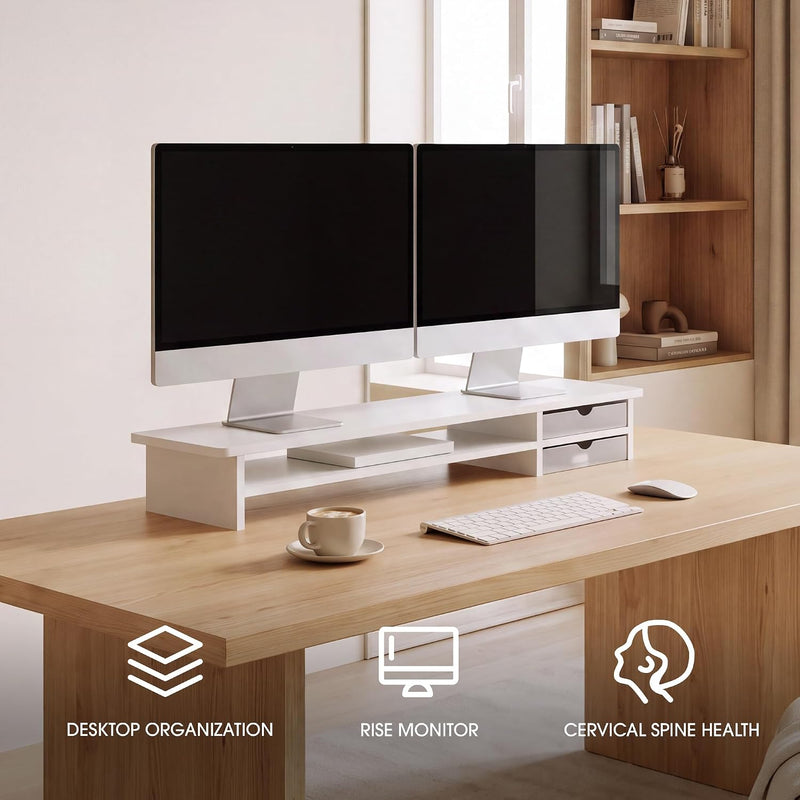Monitor Riser Dual Stand with 2 PC Drawers