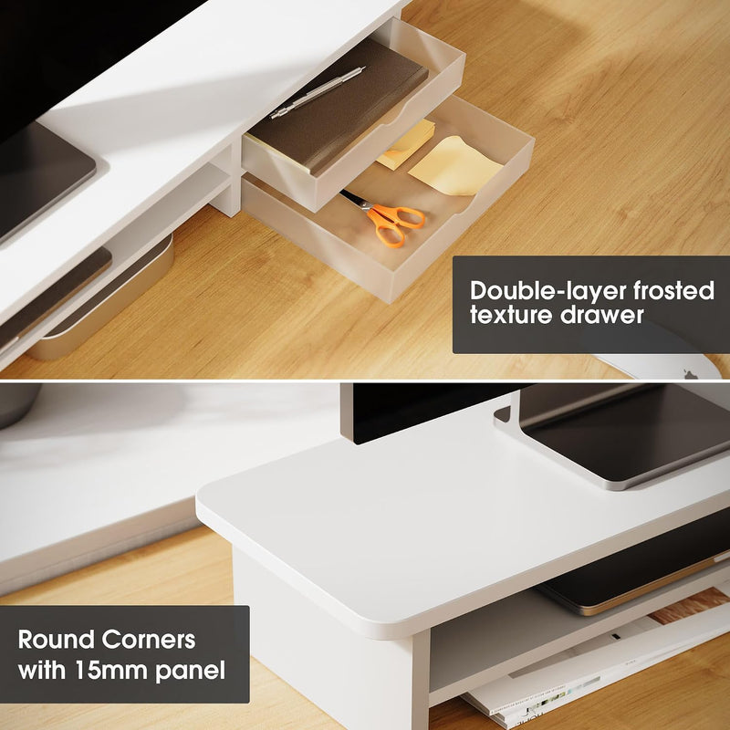 Monitor Riser Dual Stand with 2 PC Drawers